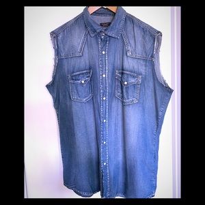 Zara New Denim Western Sleeveless Snap Shirt XL